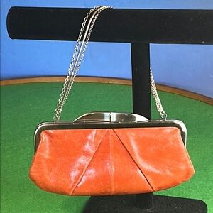 HOBO HAYLEY LEATHER CLUTCH COLOR ROSEWOOD WALLET,  CHAIN HANDLES